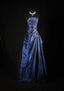 Vintage Ball Gown Strapless Navy Blue Satin Long Classy Prom Dress Party Dress