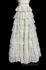 Vintage Ball Gown Strapless White Lace Evening Prom Gown Fairy Evening Prom Dress