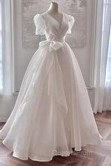 Vintage Ball Gown V Neckline Chiffon White Long Wedding Dress Brides Dress