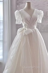 Vintage Ball Gown V Neckline Chiffon White Long Wedding Dress Brides Dress
