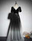 Vintage Black-Gray Gradient A-Line V-Neck Velvet Tulle Long Classy Prom Dress
