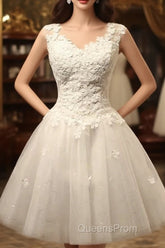 Vintage Cap Sleeves Short Tulle Lace Appliques Wedding Dress