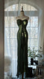 Vintage Dark Green Strapless Beaded Chiffon Mermaid Long Prom Dress