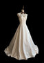 Vintage Elegant Ivory Square Neck Embroidered Satin Train Classy Prom Dress Wedding Dress