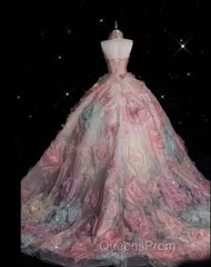 Vintage Fashion Ball Gown Strapless Pink Floral Floor Length Evening Dress Evening Prom Dress