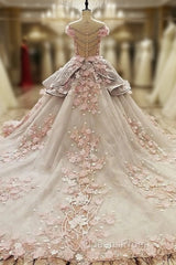 Vintage Floral Lace Flower Wedding Dress Ball Gowns