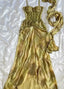 Vintage Gold Spaghetti Strap Silk Sheath Prom Dresses Beaded Evening Gowns With Scarf