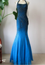 Vintage Gradient Blue Halter Mermaid Beaded Chiffon Long Prom Dress Evening Dress