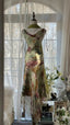 Vintage Green Oil Painting Chiffon Print Irregular Skirt Classy Prom Dress