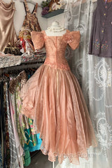 Vintage High Low Short Sleeves Flowers Evening Dress Evening Prom Dress