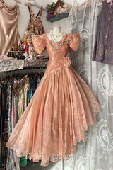 Vintage High Low Short Sleeves Flowers Evening Dress Evening Prom Dress