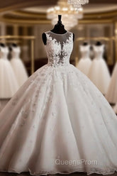 Vintage Illusion Neckline Lace Wedding Dress Ball Gowns
