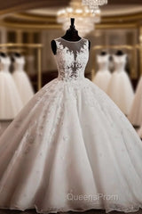 Vintage Illusion Neckline Lace Wedding Dress Ball Gowns