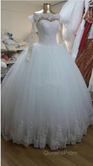 Vintage Lace Appliques Long Sleeves Tulle Wedding Dress Ball Gowns