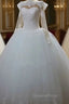 Vintage Lace Appliques Long Sleeves Tulle Wedding Dress Ball Gowns