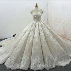 Vintage Lace Cap Sleeves Ball Gowns Wedding Dress