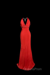 Vintage Mermaid Halter Satin Red Evening Prom Gown Fairy Evening Prom Dress