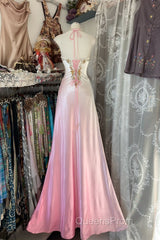 Vintage Mermaid Halter Sleeveless Long Ombre Pink Evening Dress Evening Prom Dress