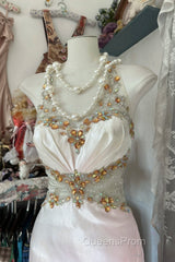 Vintage Mermaid Halter Sleeveless Long Ombre Pink Evening Dress Evening Prom Dress