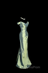 Vintage Mermaid Off The Shoulder Green Long Evening Prom Gown Fairy Evening Prom Dress
