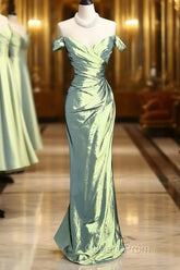 Vintage Mermaid Off The Shoulder Green Long Evening Prom Gown Fairy Evening Prom Dress
