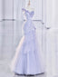 Vintage Mermaid One Shoulder Lilac Tulle Satin Long Classy Prom Dress Party Dress