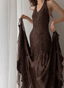 Vintage Mermaid Sleeveless Halter Brown Long Classy Prom Dress