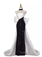 Vintage Mermaid Strapless Sequin Black Long Evening Prom Dress Formal Dress