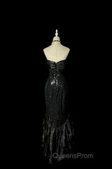 Vintage Mermaid Sweetheart Black Sequin Long Evening Prom Gown Fairy Evening Prom Dress