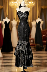 Vintage Mermaid Sweetheart Black Sequin Long Evening Prom Gown Fairy Evening Prom Dress