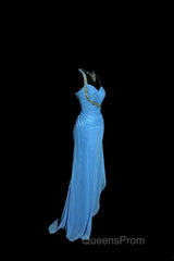 Vintage Mermaid Sweetheart Blue Chiffon Long Evening Prom Gown Fairy Evening Prom Dress