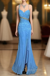 Vintage Mermaid Sweetheart Blue Chiffon Long Evening Prom Gown Fairy Evening Prom Dress