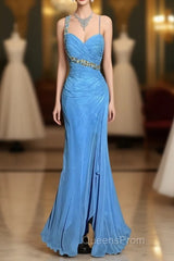 Vintage Mermaid Sweetheart Blue Chiffon Long Evening Prom Gown Fairy Evening Prom Dress