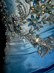 Vintage Mermaid Sweetheart Sleeveless Long Blue Evening Prom Gown Fairy Evening Prom Dress