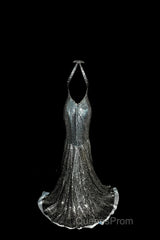 Vintage Mermaid V Neckline Gray Sequin Long Evening Prom Gown Fairy Evening Prom Dress