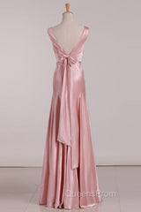 Vintage Mermaid V Neckline Pink Satin Long Evening Prom Dress Party Evening Dress