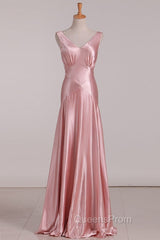 Vintage Mermaid V Neckline Pink Satin Long Evening Prom Dress Party Evening Dress