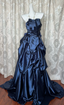 Vintage Navy Blue Strapless Satin Long Ball Gown Prom Dress