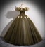 Vintage Olive Green One-Shoulder 3D Floral Tulle Long Ball Gown Prom Dress Sweet 16 Dress