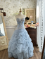 Vintage Princess Light Hazy Blue Strapless Lace Embroidered Tulle Ball Gown Prom Dress