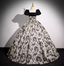 Vintage Printed Square Neck Puff Sleeve Velvet Ball Gown Prom Dress Sweet 16 Dress