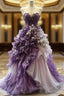 Vintage Purple A-Line Sweetheart Neck Chiffon Beading Long Evening Prom Dress Applique Evening Dress