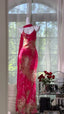 Vintage Rose Pink Floral Mermaid Backless Chiffon Long Classy Prom Dress