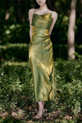 Vintage Sheath Spaghetti Straps Green Shiny Evening Prom Dress Birthday Outfits