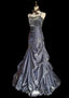 Vintage Grey Mermaid Spaghetti Strap Satin Train Classy Prom Dress