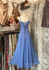 Vintage Soft Blue Spaghetti Strap A-Line Chiffon Birthday Evening Prom Dress Pretty Graduation Dress