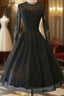 Vintage Style A-Line Knee-Length Long Sleeves Black Homecoming Dress With Lace
