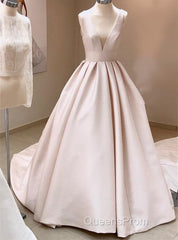 Vintage Style V-Neck Satin Wedding Dress Ball Gown