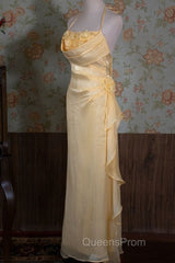 Vintage Yellow Halter Neck Floral Evening Prom Gown Fairy Princess Evening Prom Dress