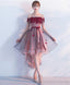 High Low Lace Tulle Off Shoulder Prom Dress Homecoming Dress
